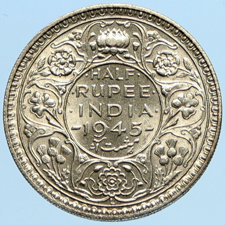 1945 L INDIA States UK George VI Antique OLD Silver 1/2 RUPEE Indian Coin i97729