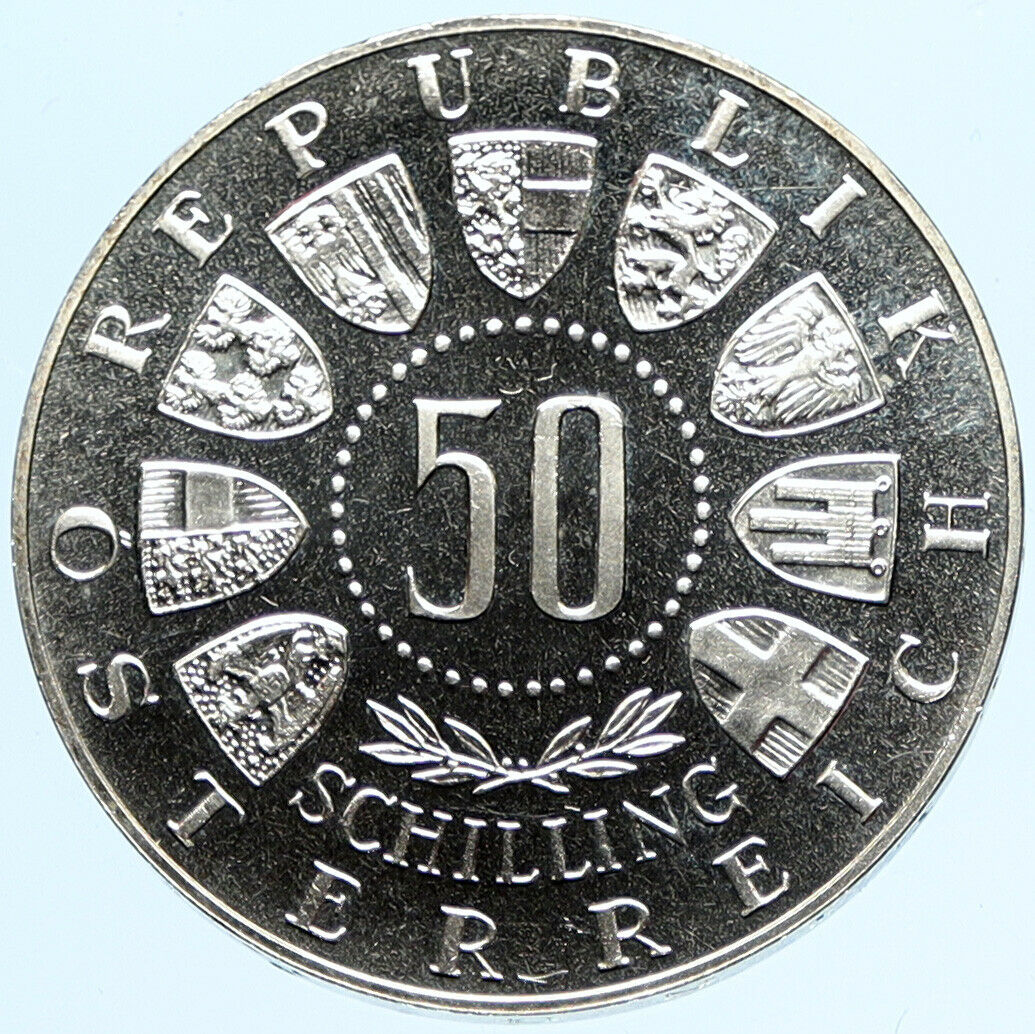 1964 AUSTRIA Innsbruck Winter Olympic Games SKIING PRF Silver 50Shlg Coin i97726