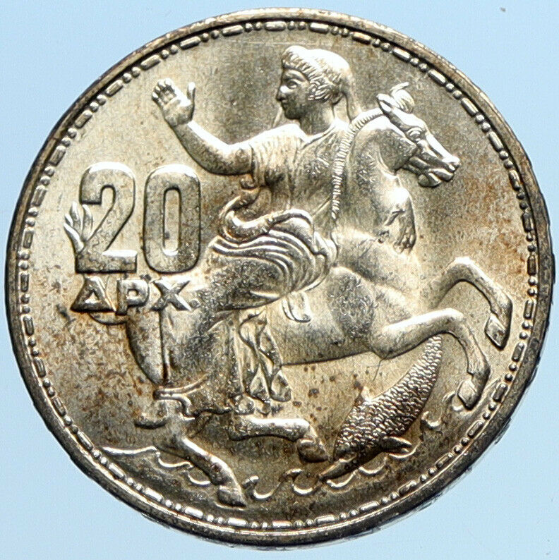 1960 GREECE King PAUL I Silver 20 Drachmai Coin SELENE DIANA MOON GODDESS i97739