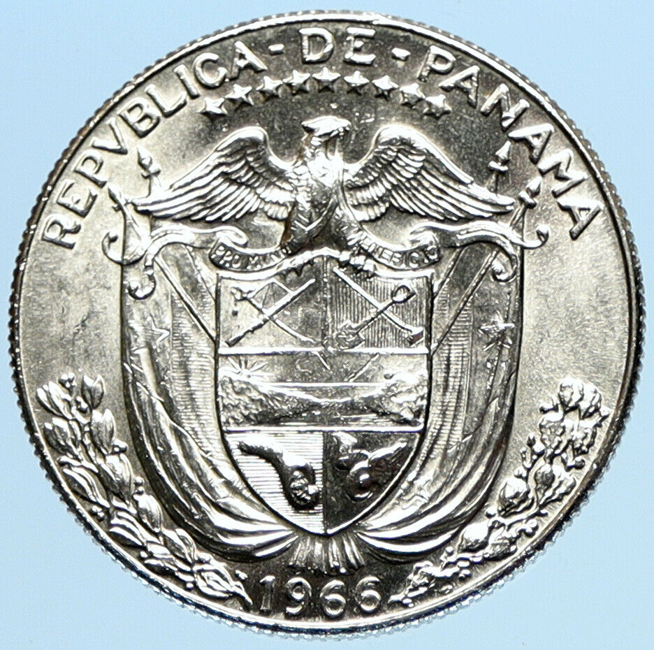 1966 PANAMA Spanish Conquistador Hero Genuine OLD Silver 1/2 BALBOA Coin i97747