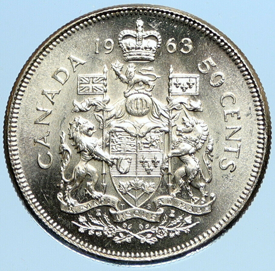 1963 CANADA Queen Elizabeth II Arms Old Vintage Lion SILVER 50 Cents Coin i97754