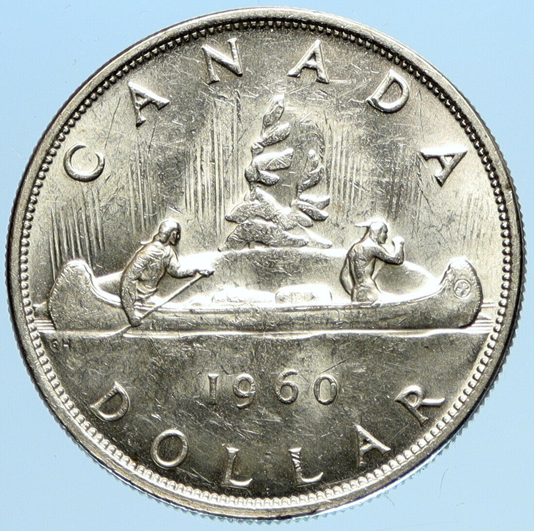 1960 CANADA w UK Queen Elizabeth II Voyagers Genuine Silver Dollar Coin i97760