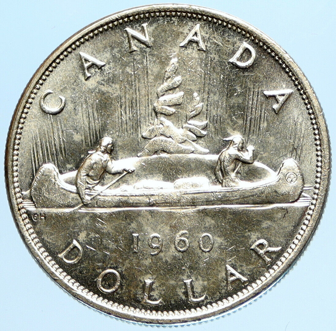 1960 CANADA w UK Queen Elizabeth II Voyagers Genuine Silver Dollar Coin i97757