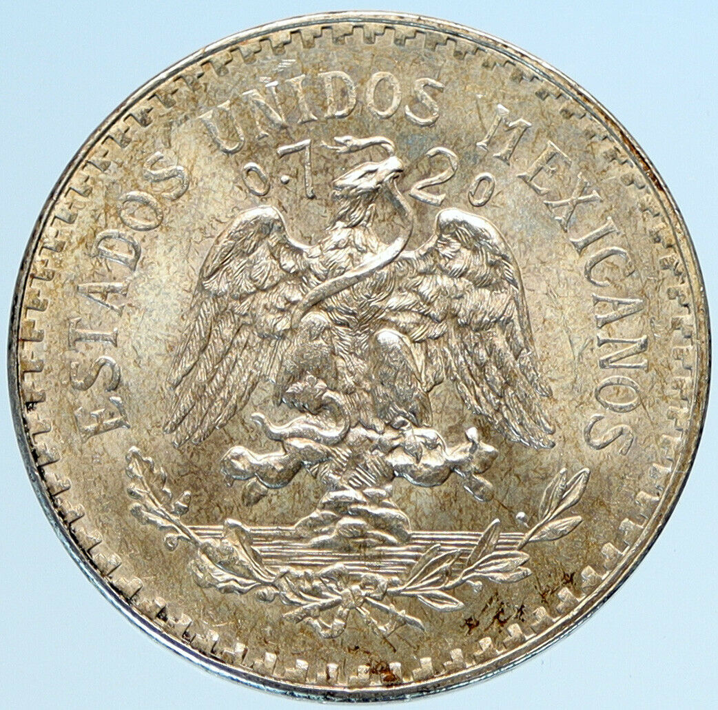 1945 Mo MEXICO Large Eagle Liberty Cap Mexican Antique Silver 1 Peso Coin i97404