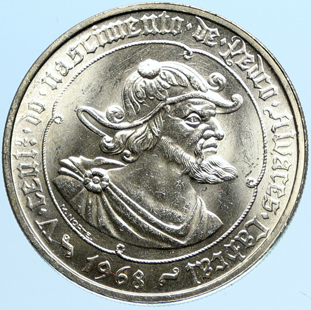 1968 PORTUGAL Silver 50 Escudos Coin w PORTUGUESE Pedro Alvares Cabral i97712