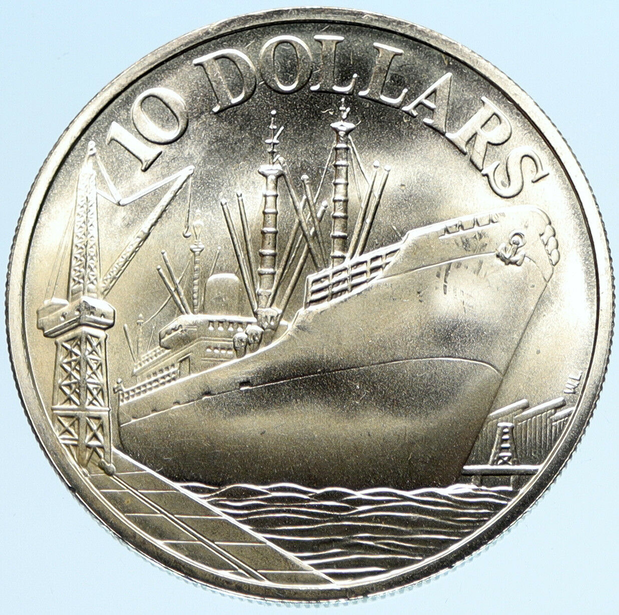 1975 SINGAPORE 10th Year Independence CARGO SHIP Silver 10 Dollars Coin i97412