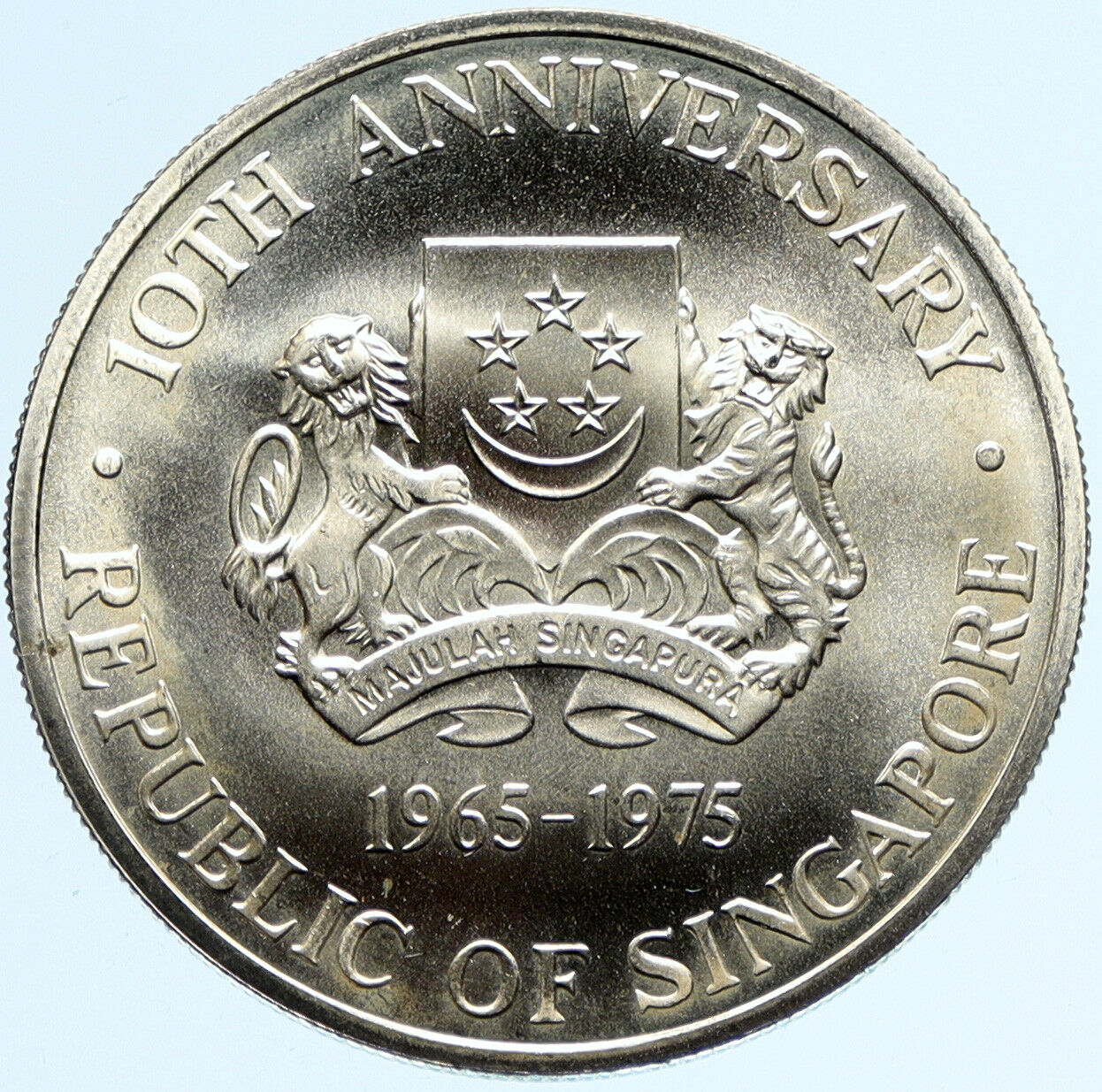 1975 SINGAPORE 10th Year Independence CARGO SHIP Silver 10 Dollars Coin i97412