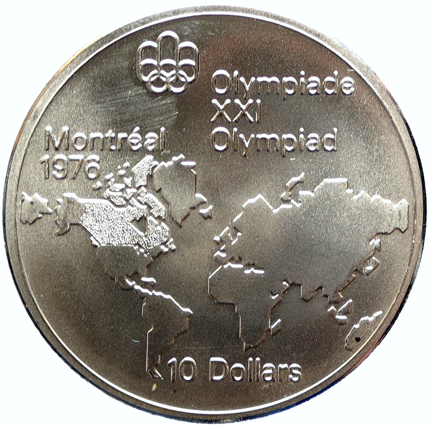 1973 CANADA UK Elizabeth II Olympics Montreal World Map BU Silver 10 Coin i97405