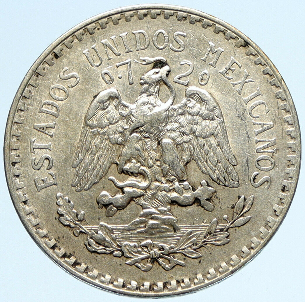 1924 Mo MEXICO Large Eagle Liberty Cap Mexican Antique Silver 1 Peso Coin i97406