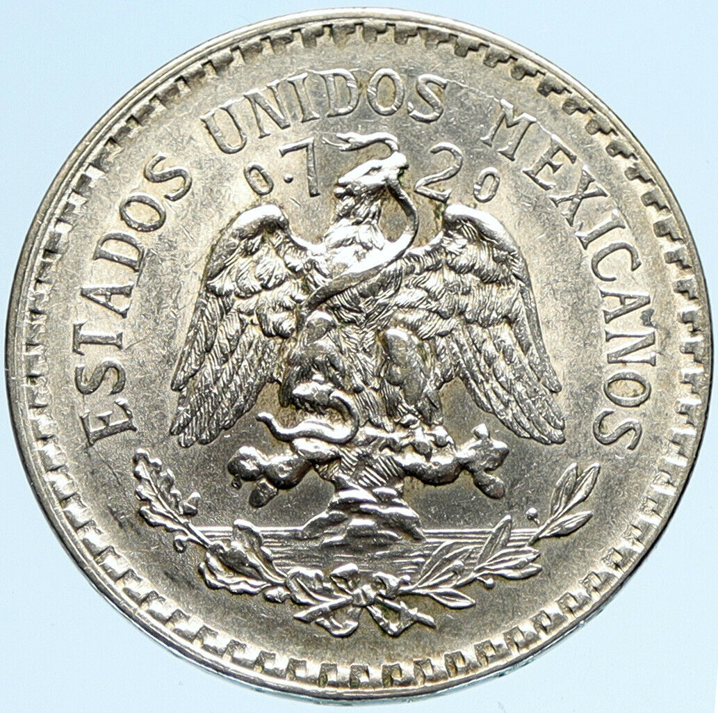 1925 Mo MEXICO Large Eagle Liberty Cap Mexican Antique Silver 1 Peso Coin i97411