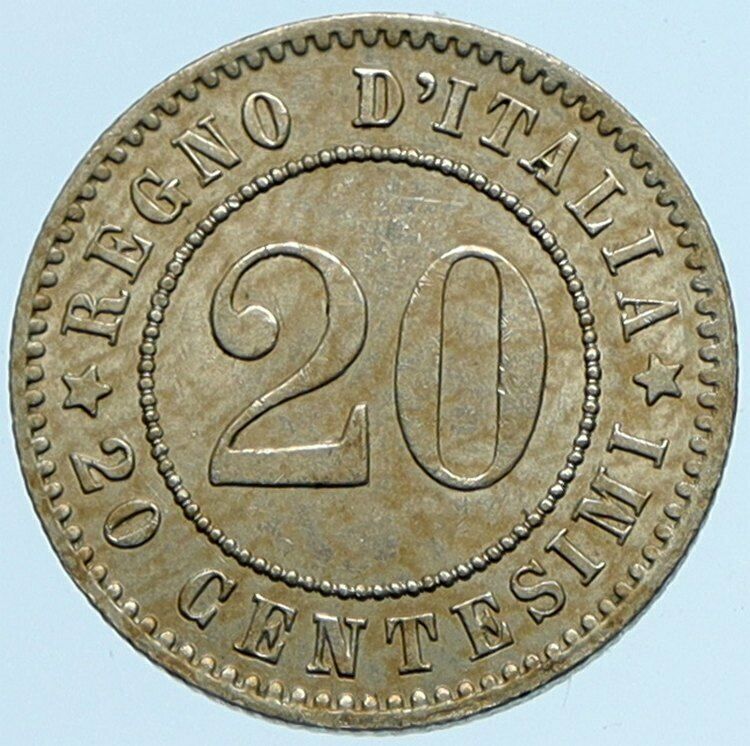 1894 ITALY with King Umberto I VINTAGE Antique VINTAGE 10 Centesimi Coin i97594