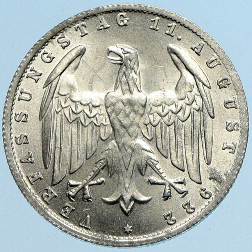 1922 J GERMANY Weimar Republic EAGLE Vintage ANTIQUE Aluminum 3 Mark Coin i97640