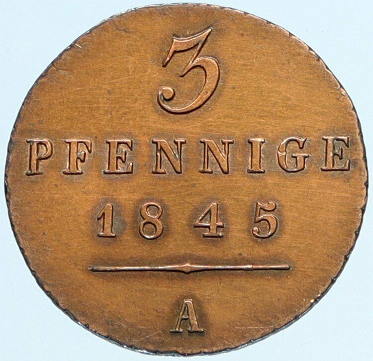 1845 A German States WALDECK PYRMONT Friedrich Heinrich 3 Pfennige Coin i97591