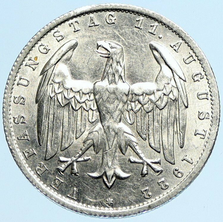 1922 A GERMANY Weimar Republic EAGLE Vintage ANTIQUE Aluminum 3 Mark Coin i97588