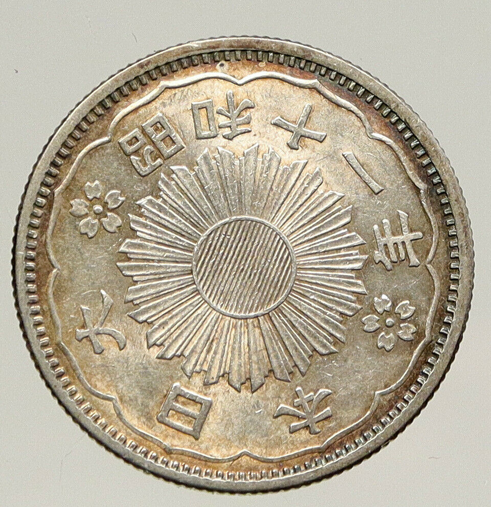 1924 Yr 13 JAPAN Emperor TAISHO / YOSHITO Old Silver 50 Sen JAPANESE Coin i93168