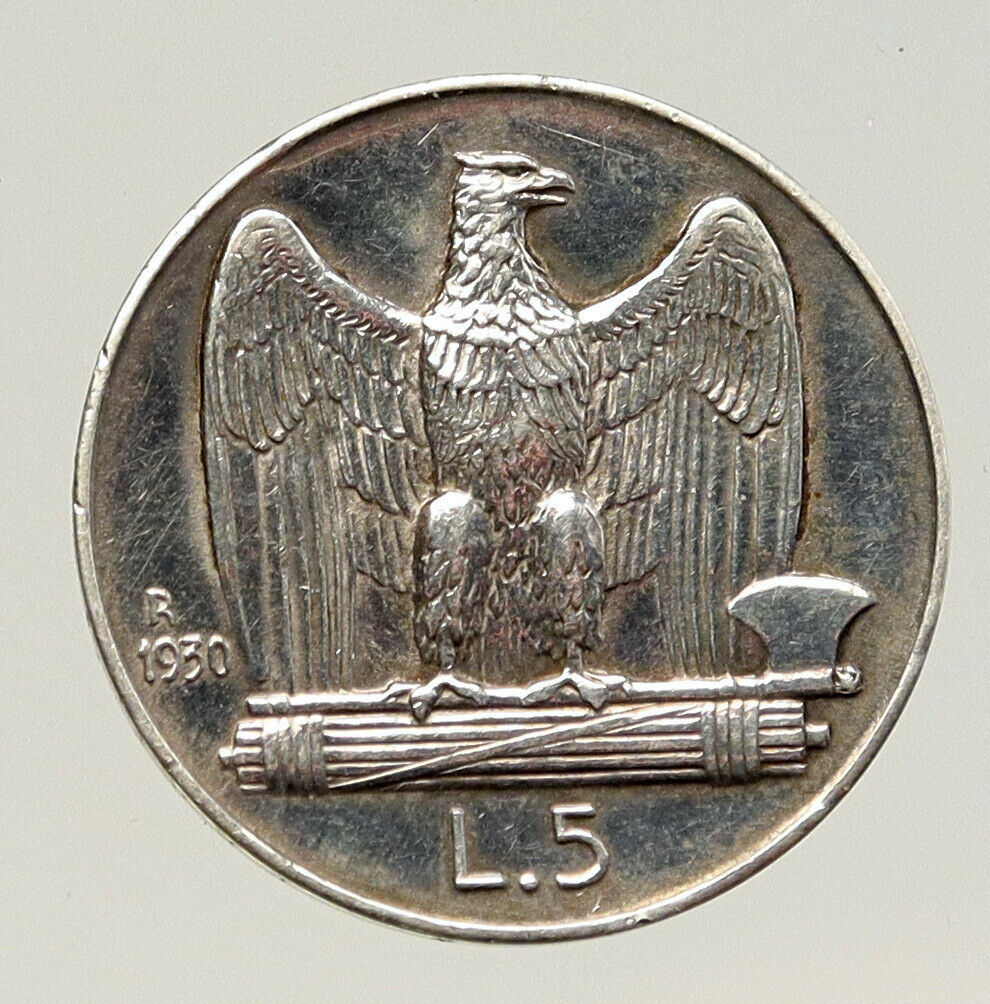 1930 ITALY King Victor Emmanuel III OLD Silver 5 Lire Italian Coin EAGLE i93171