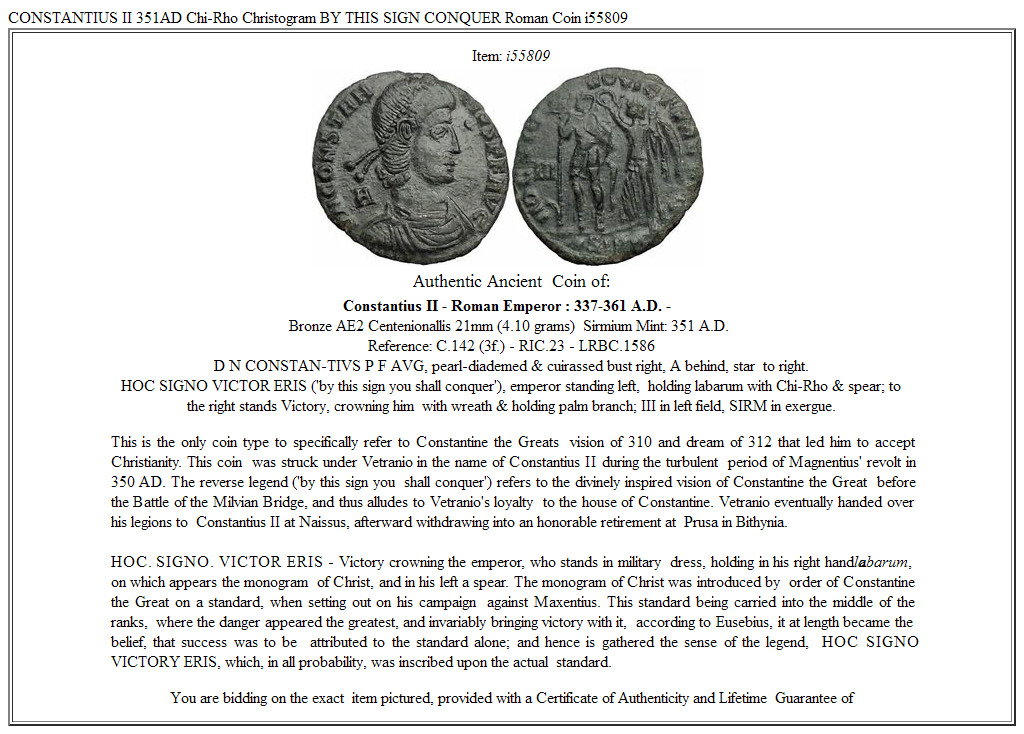 CONSTANTIUS II 351AD Chi-Rho Christogram BY THIS SIGN CONQUER Roman Coin i55809
