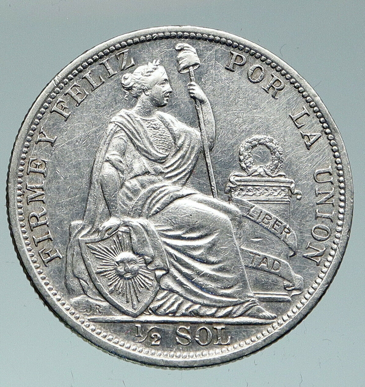 1907 PERU South America Original OLD ANTIQUE Silver Peruvian 1/2 Sol Coin i91516