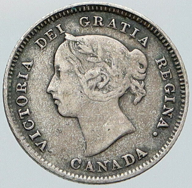 1888 CANADA UK Queen VICTORIA Vintage Antique OLD Silver 5 Cents Coin i87571