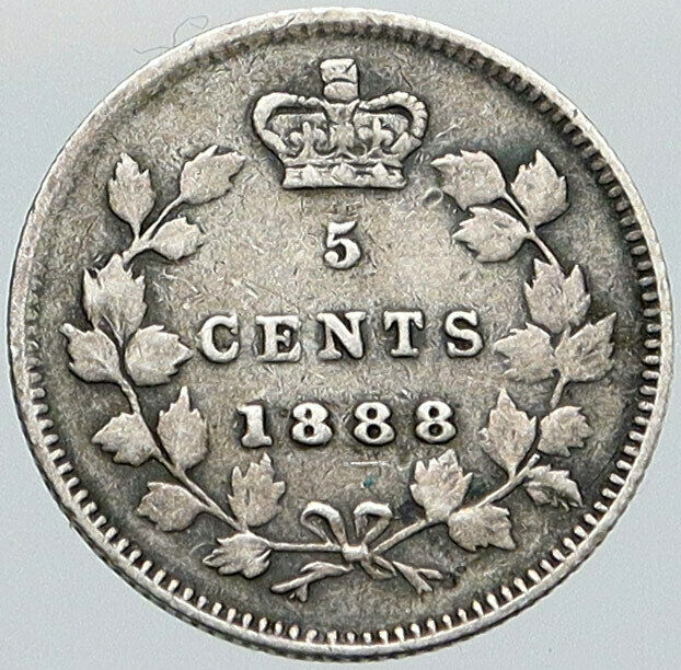 1888 CANADA UK Queen VICTORIA Vintage Antique OLD Silver 5 Cents Coin i87571