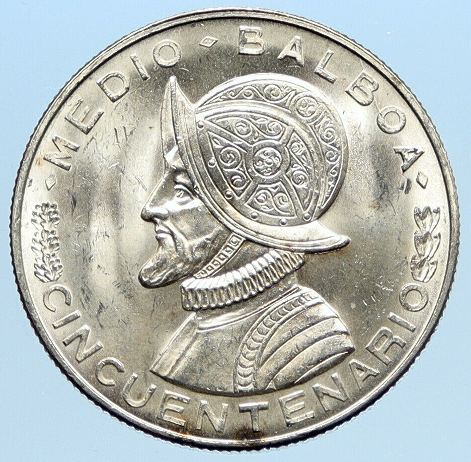 1953 PANAMA Spanish Conquistador Hero VINTAGE OLD Silver 1/2 BALBOA Coin i96850