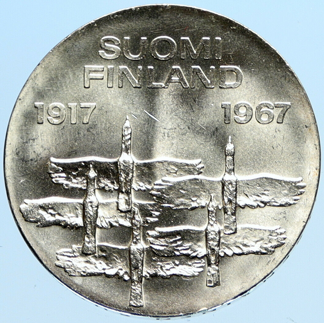 1967 FINLAND Geese Flying 50Y Independence VINTAGE Silver 10 Markkaa Coin i97824