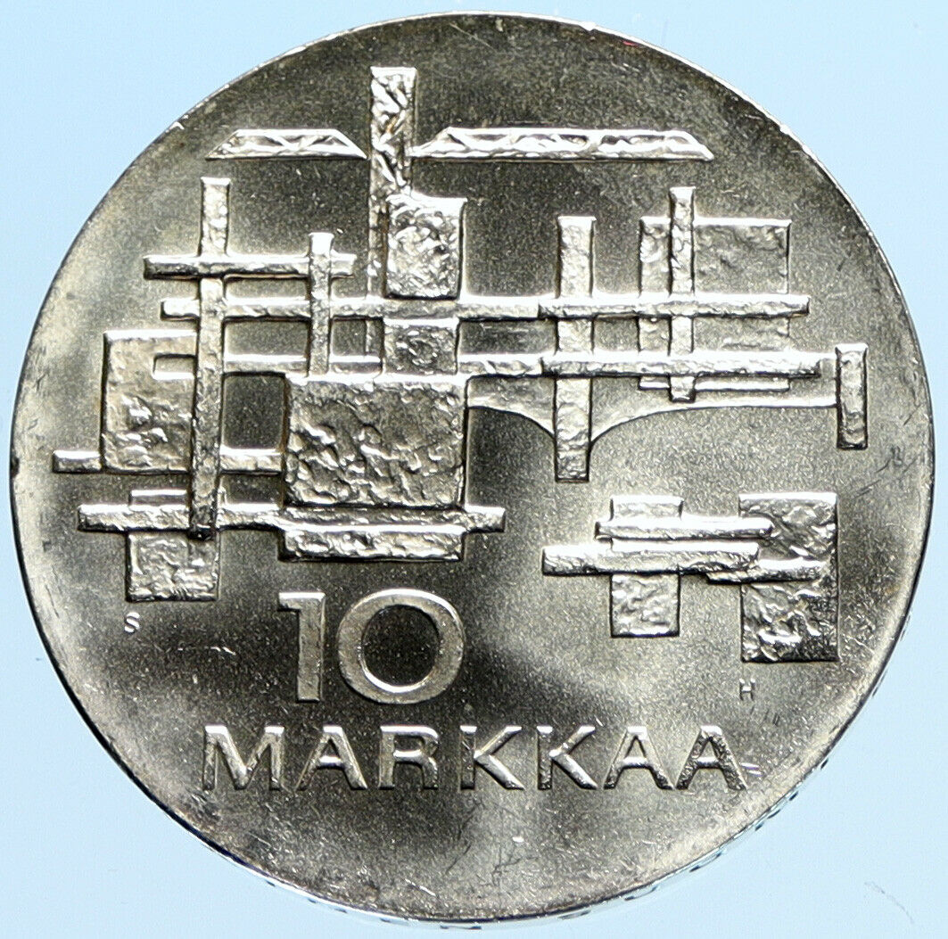 1967 FINLAND Geese Flying 50Y Independence VINTAGE Silver 10 Markkaa Coin i97824