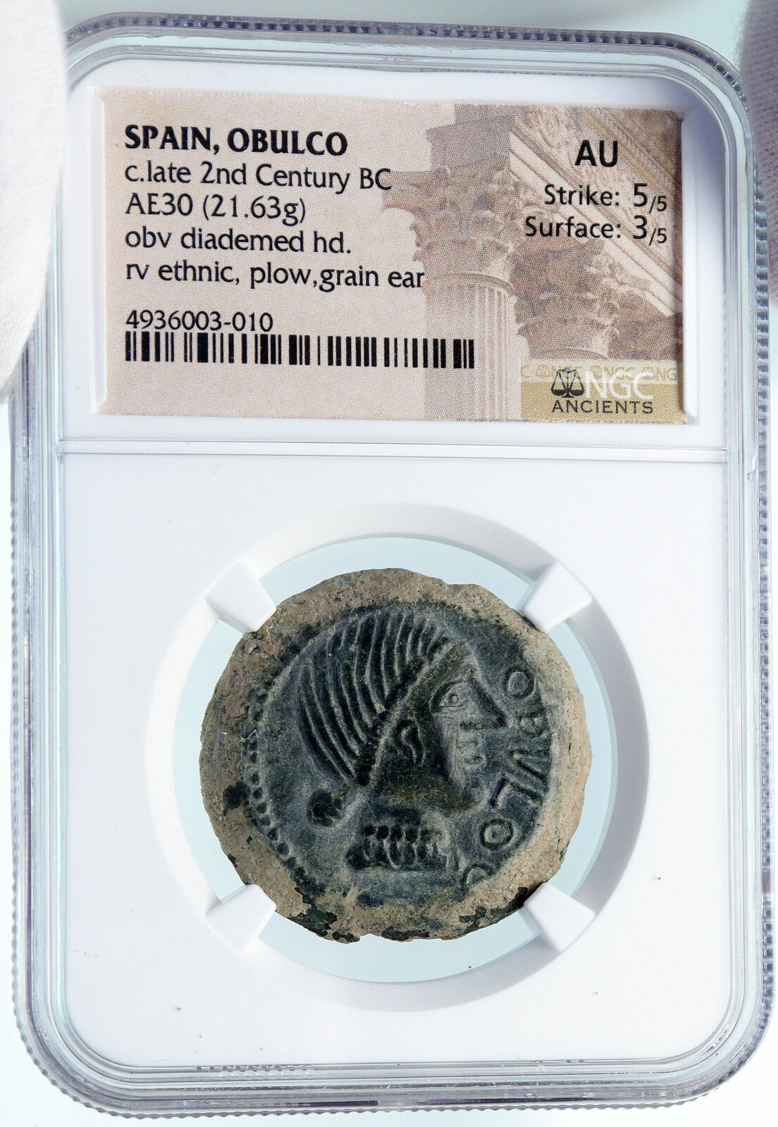 OBULCO in SPAIN Authentic Ancient 2ndCenBC Iberian Greek Spanish Coin NGC i84992