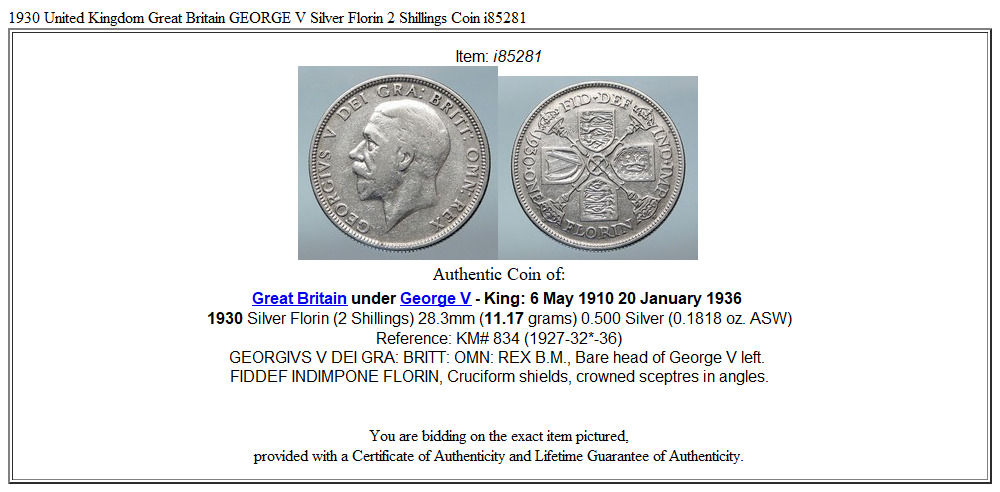 1930 United Kingdom Great Britain GEORGE V Silver Florin 2 Shillings Coin i85281