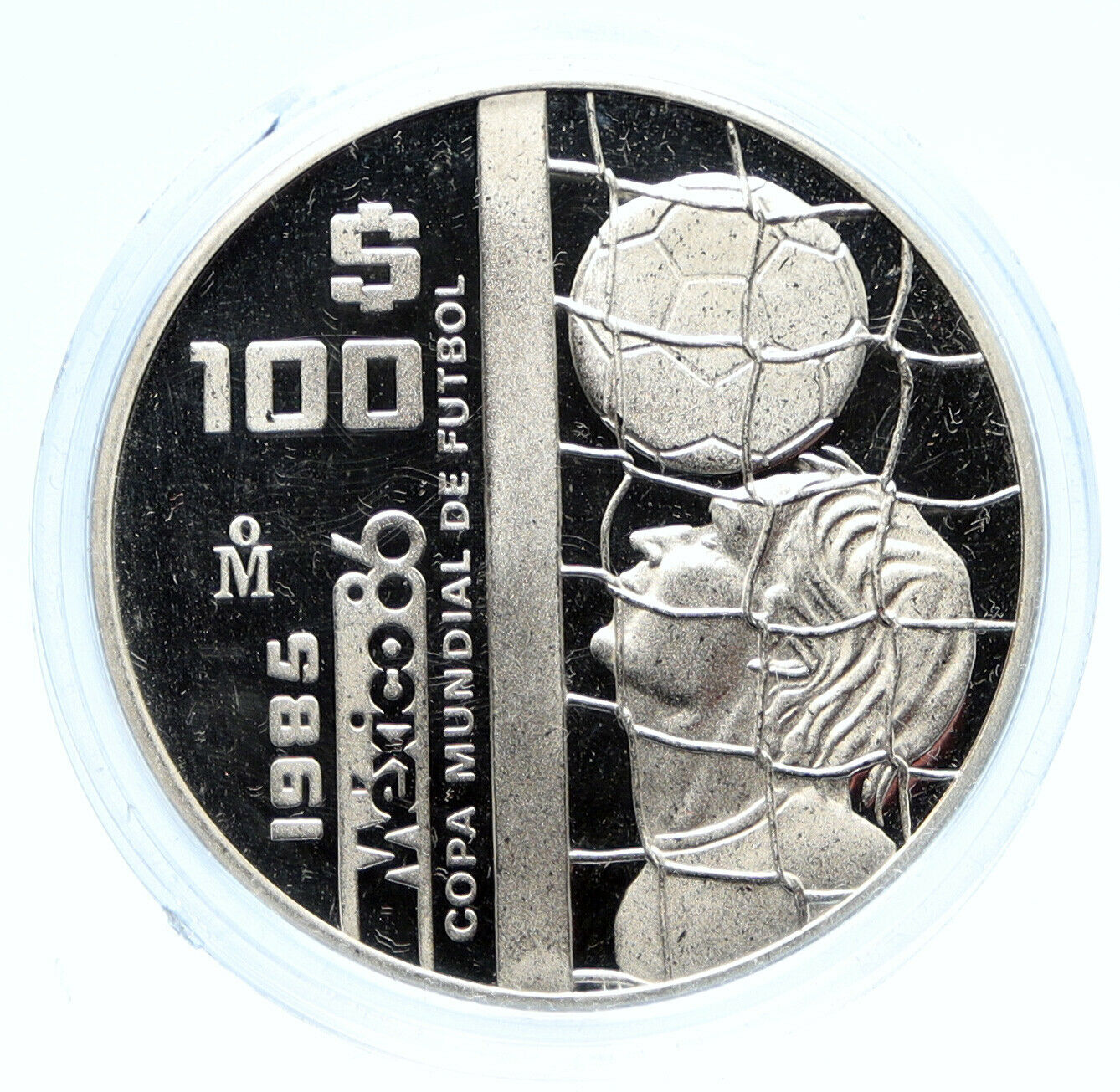 1985 MEXICO FIFA World Cup 1986 Football Soccer OLD Proof Silver 100 Coin i96064