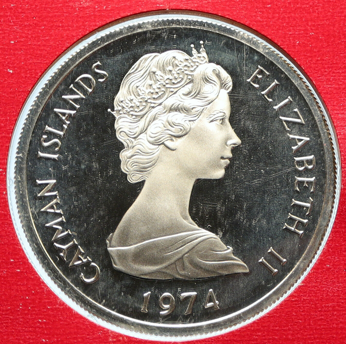 1974 CAYMAN ISLANDS Queen Elizabeth II VINTAGE OLD Proof Silver $5 Coin i96063