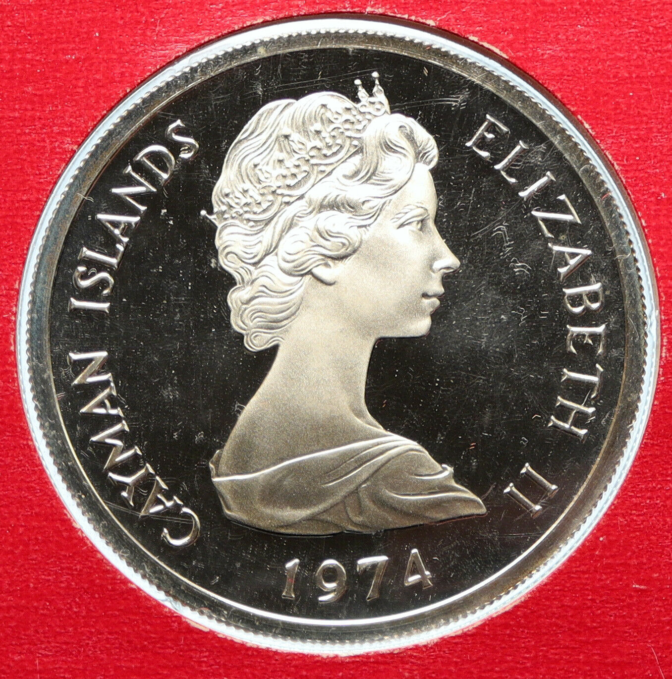 1974 CAYMAN ISLANDS Queen Elizabeth II VINTAGE OLD Proof Silver $5 Coin i96056