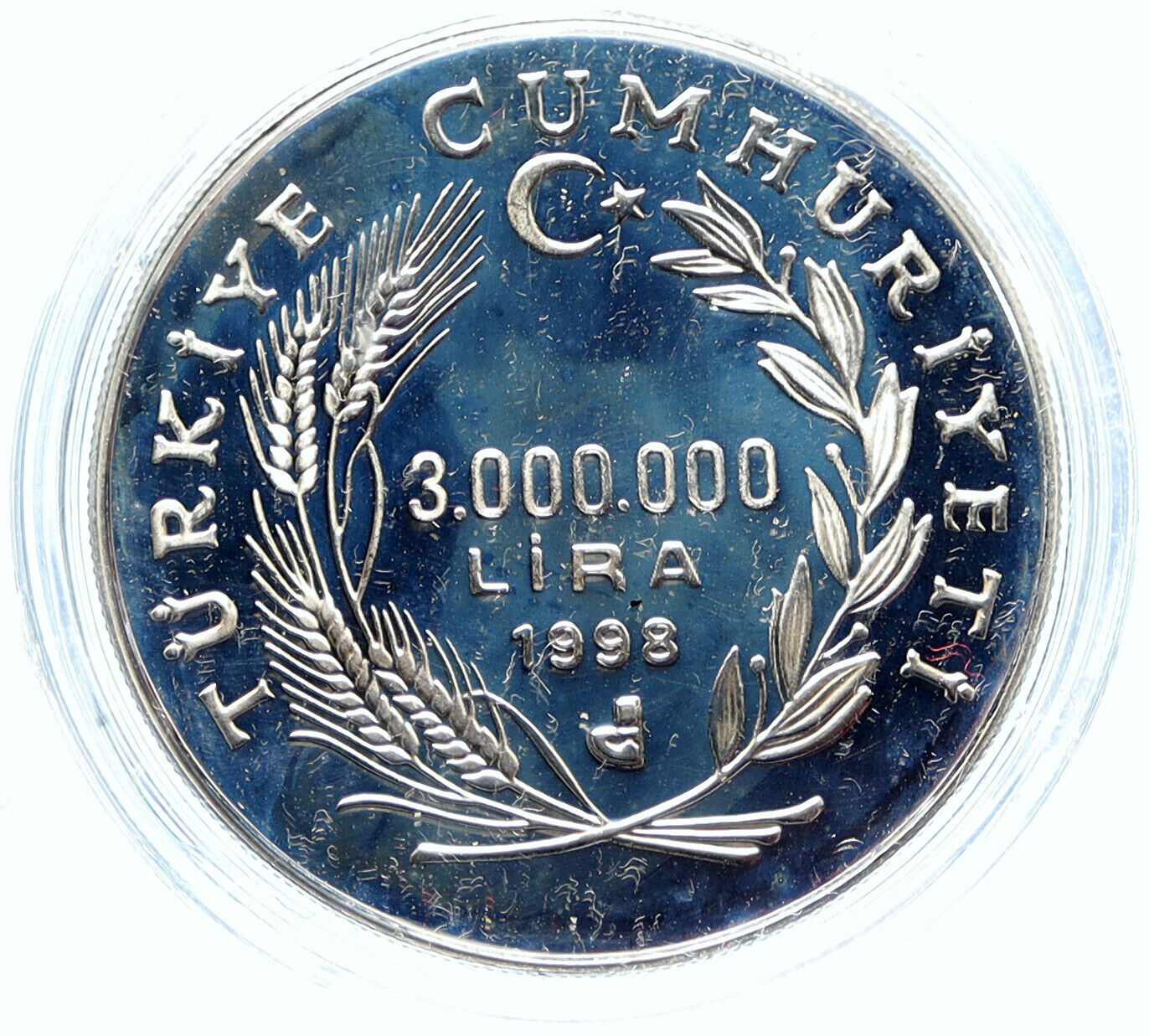 1998 TURKEY Olympic Games of 2000 LONG JUMPER Proof Silver 3 Million Lira i96061