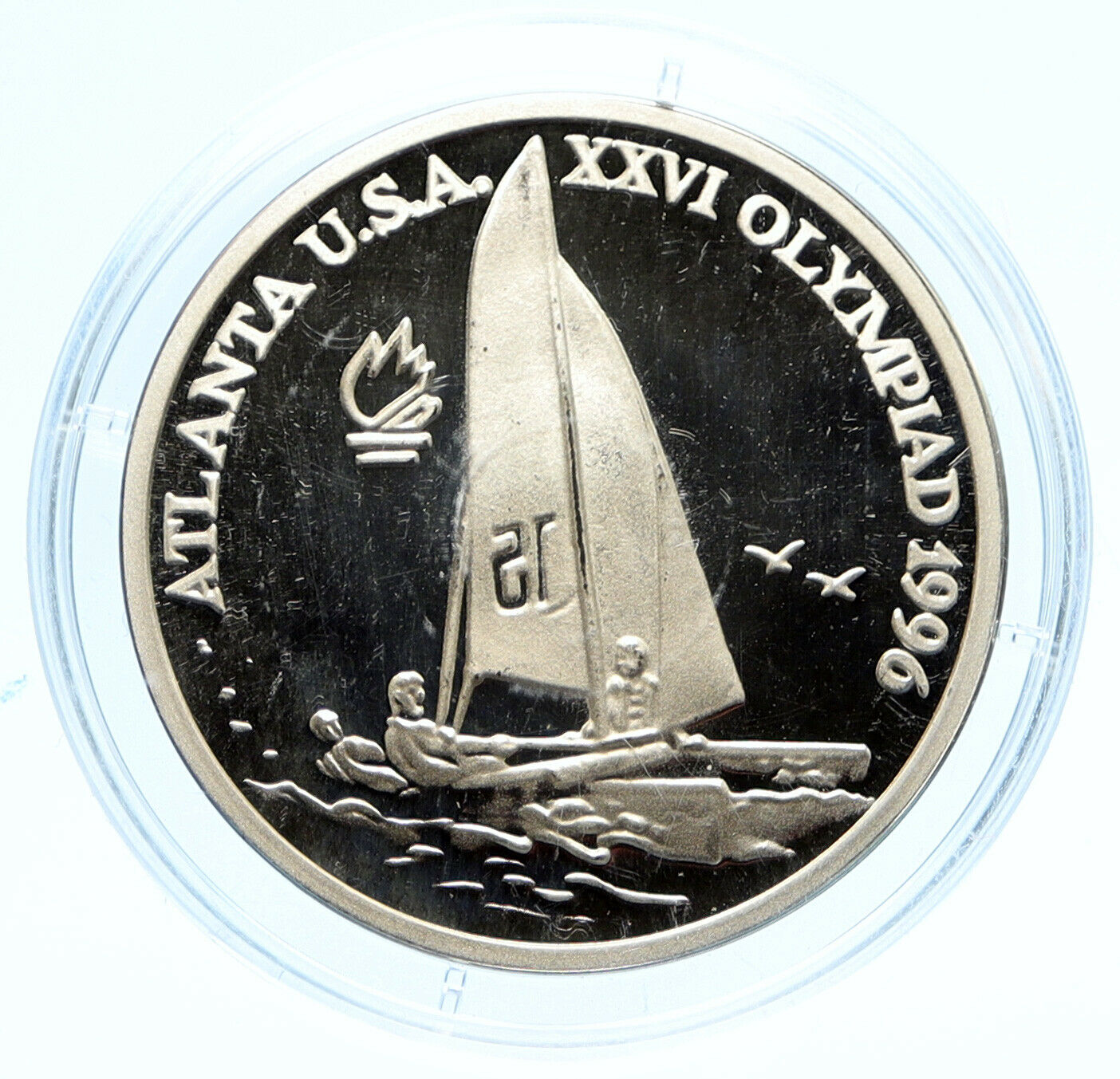 1996 ROMANIA US Atlanta Olympics YACHTING Boat Vintage Proof 100 Lei Coin i96066