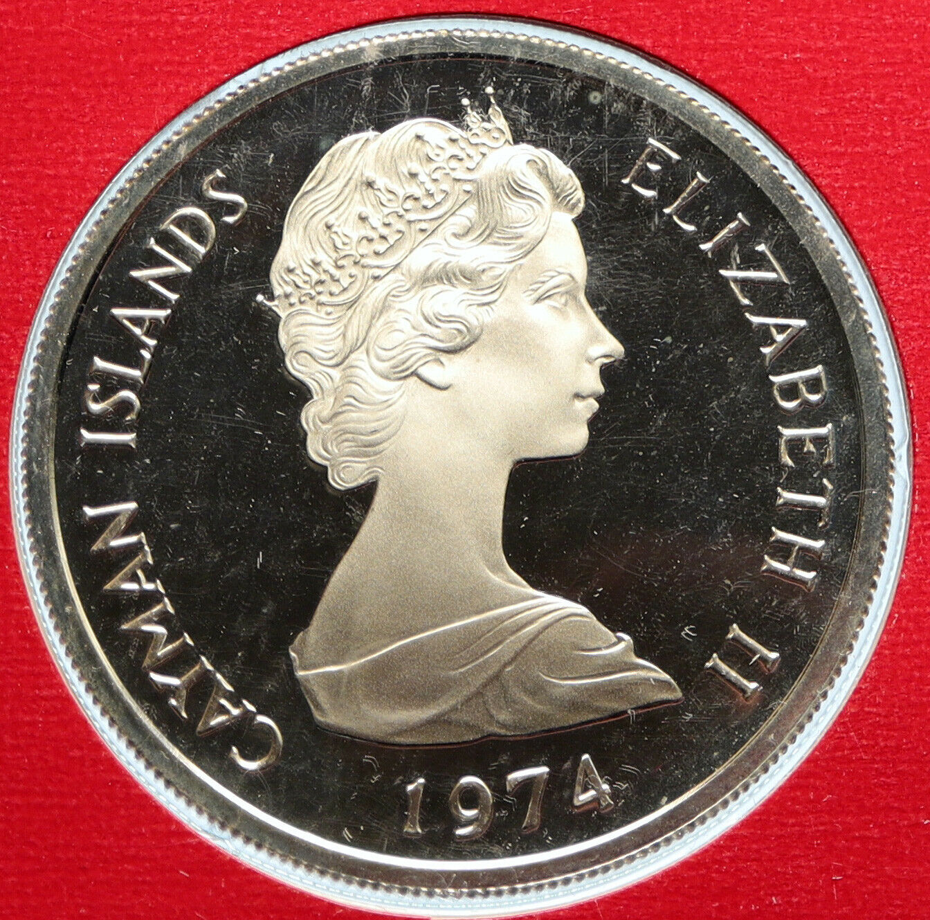 1974 CAYMAN ISLANDS Queen Elizabeth II VINTAGE OLD Proof Silver $5 Coin i96069