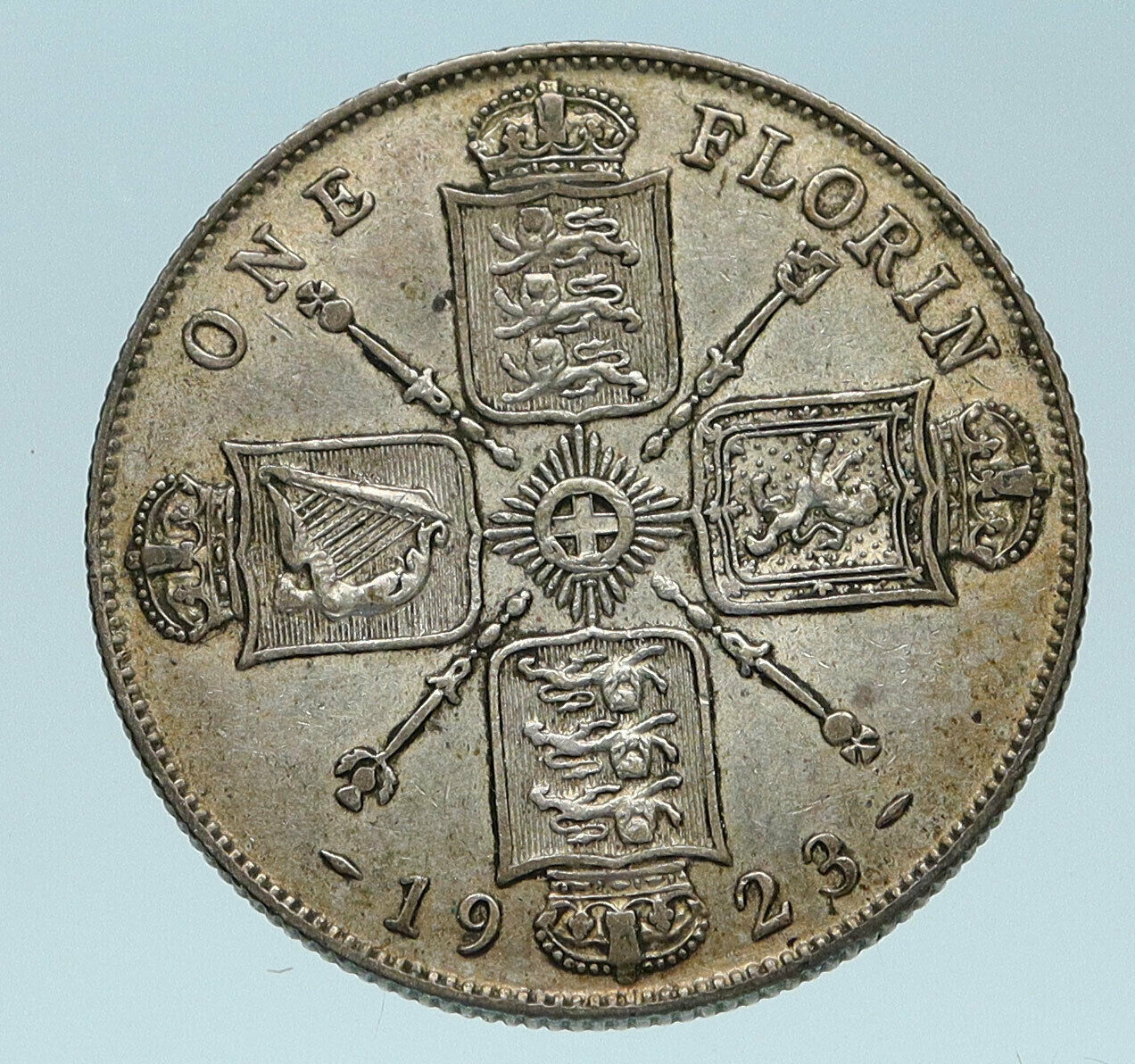 1923 GREAT BRITAIN UK United Kingdom King George V Big SILVER FLORIN Coin i83265