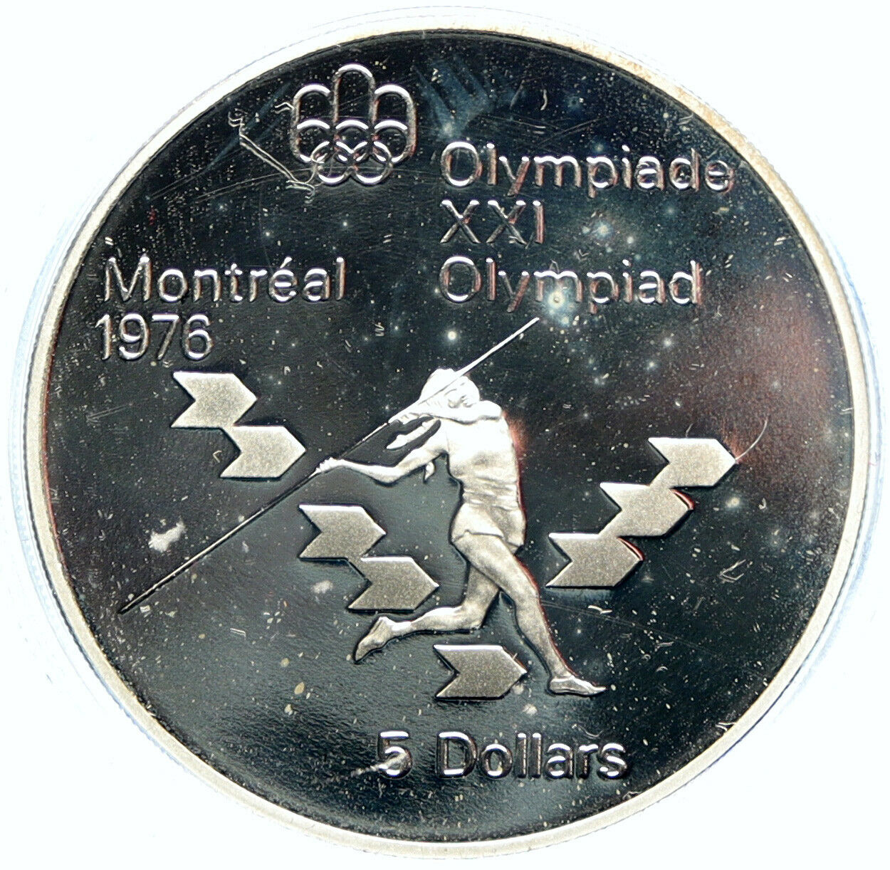 1975 CANADA Elizabeth II Olympics Javelin Athlete PROOF Silver $5 Coin i99056