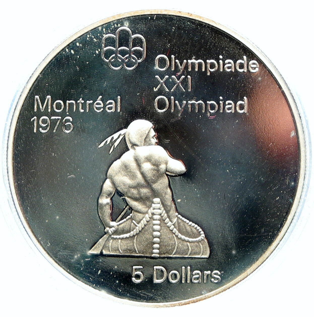 1974 CANADA Queen Elizabeth II Olympics Montreal Native PF Silver $5 Coin i99058