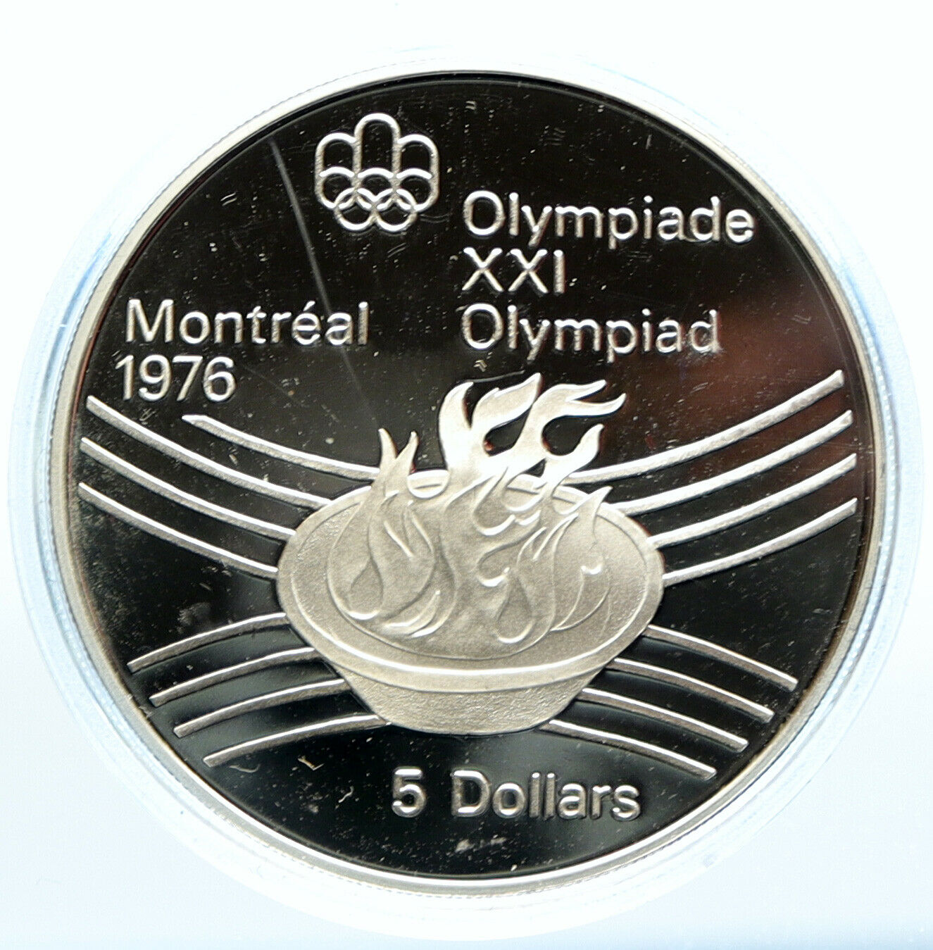 1976 CANADA Queen Elizabeth II Olympics Montreal Torch PRF Silver $5 Coin i99059