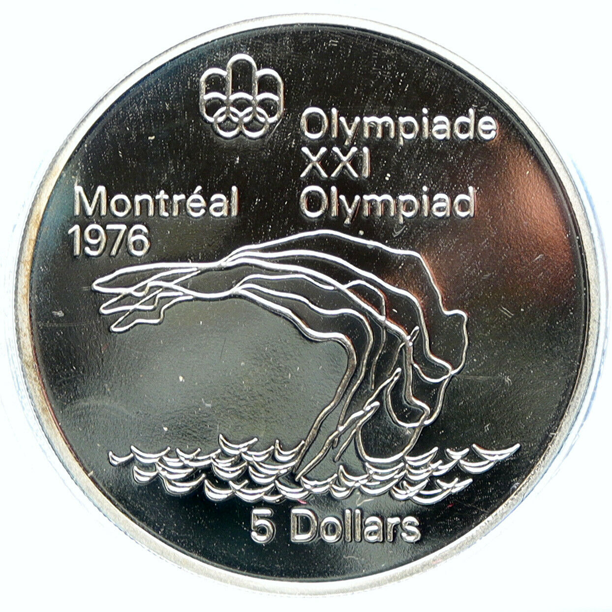 1975 CANADA Queen Elizabeth II Olympics Montreal Diving PF Silver $5 Coin i99062