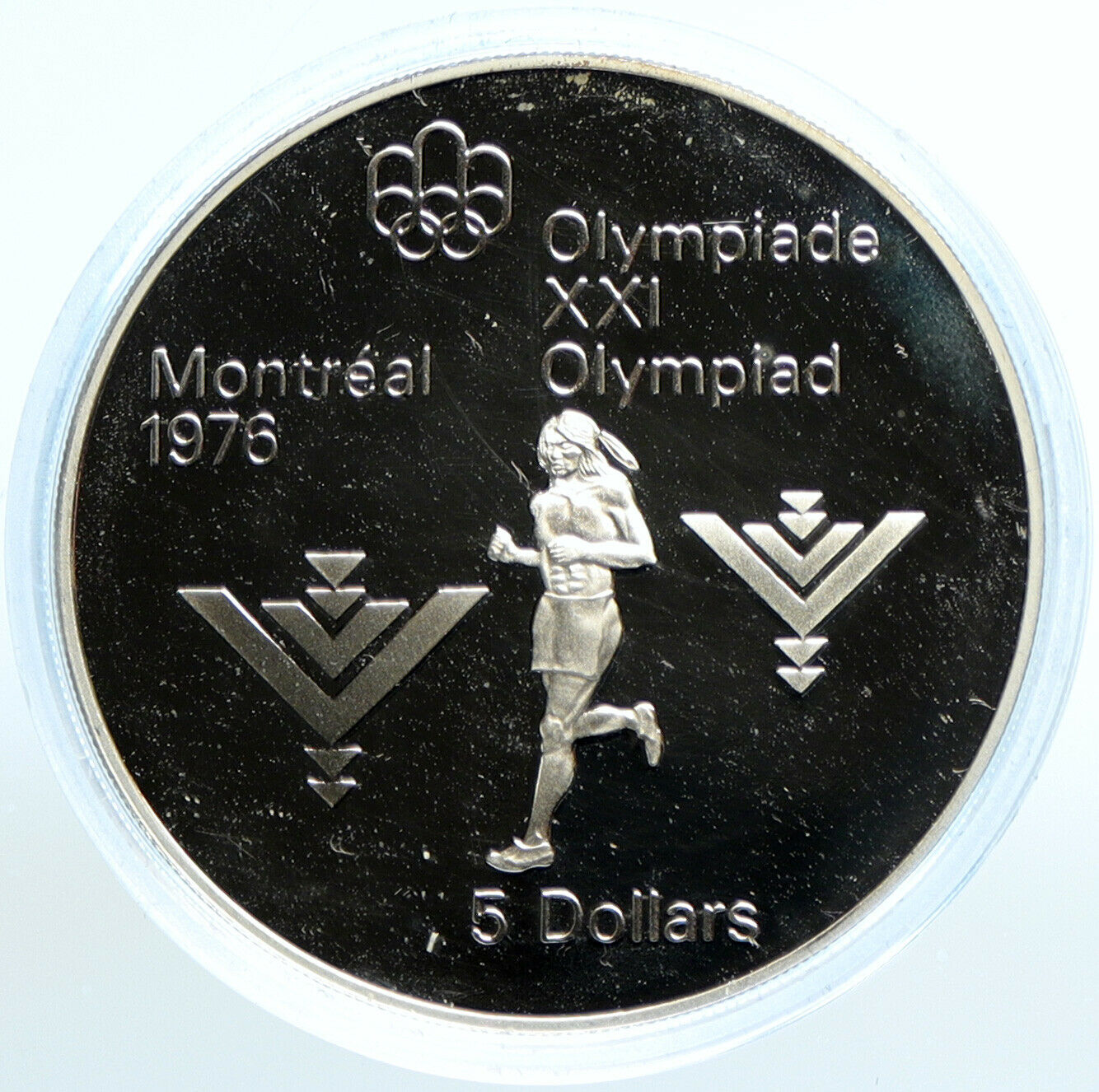 1975 CANADA Elizabeth II Olympics Marathon Athlete Proof Silver $5 Coin i99067