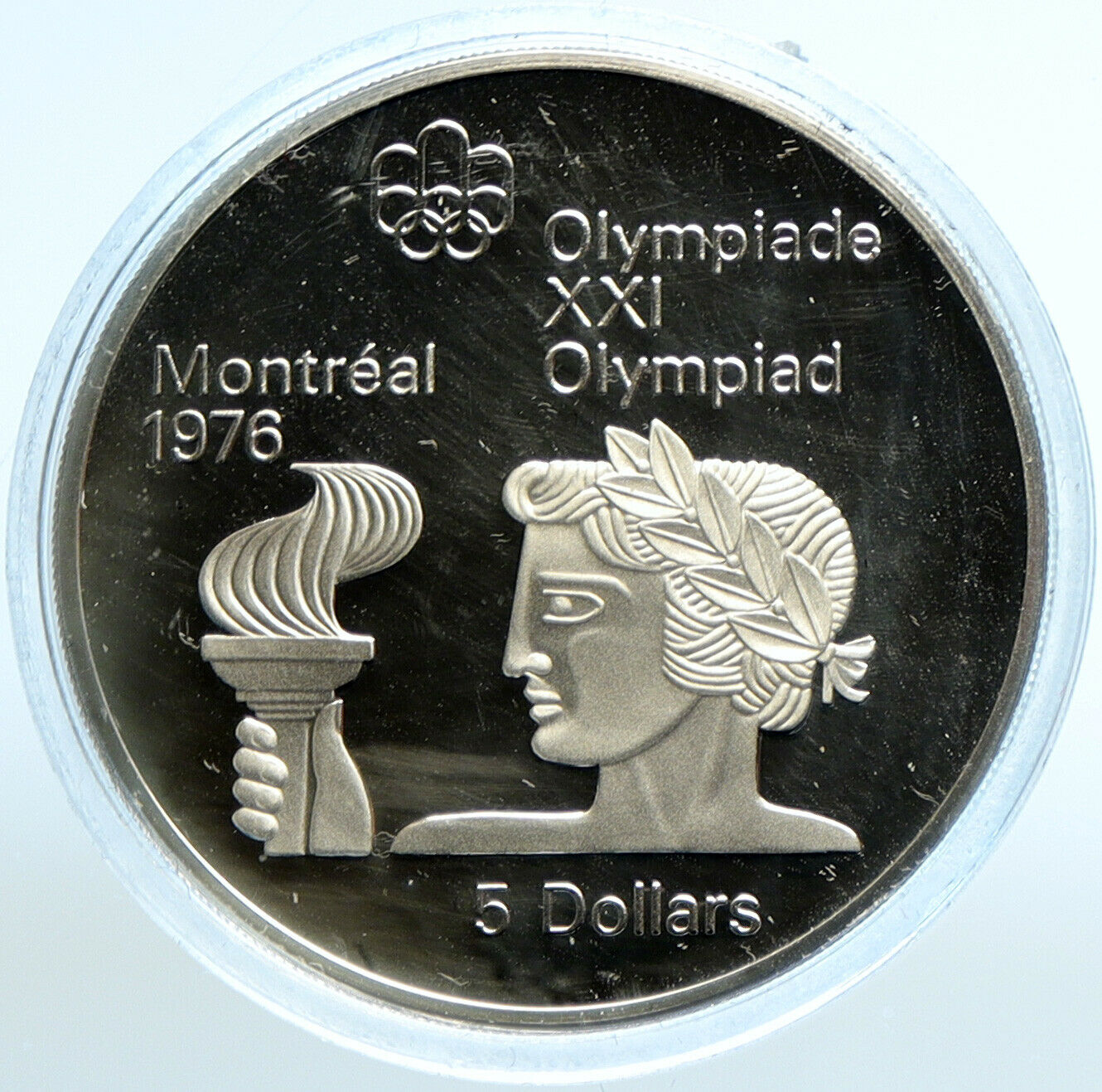 1974 CANADA UK Elizabeth II Olympics Montreal TORCH Proof Silver $5 Coin i99066