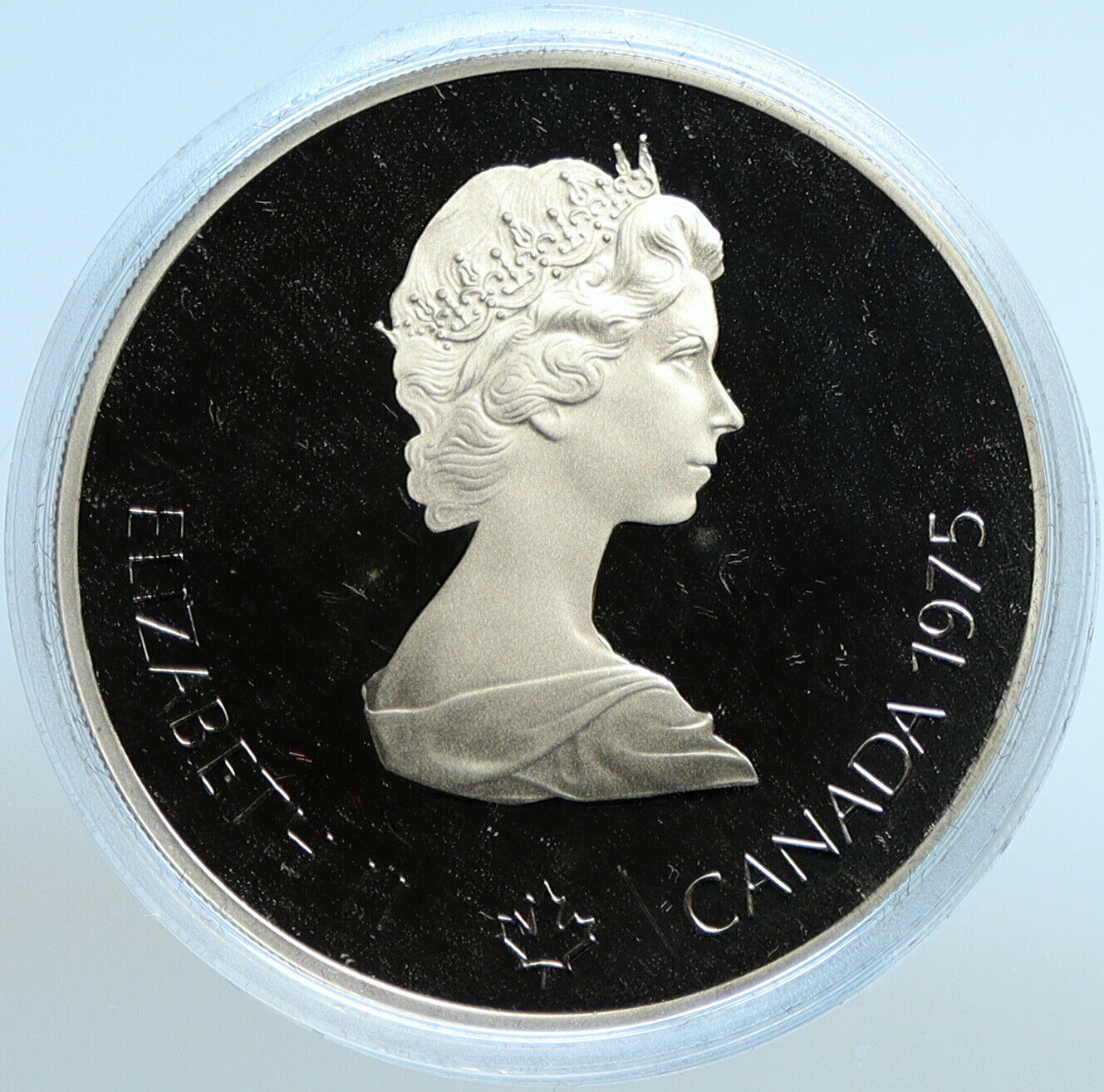 1975 CANADA Elizabeth II Olympics Montreal Swimming PROOF Silver $5 Coin i99065