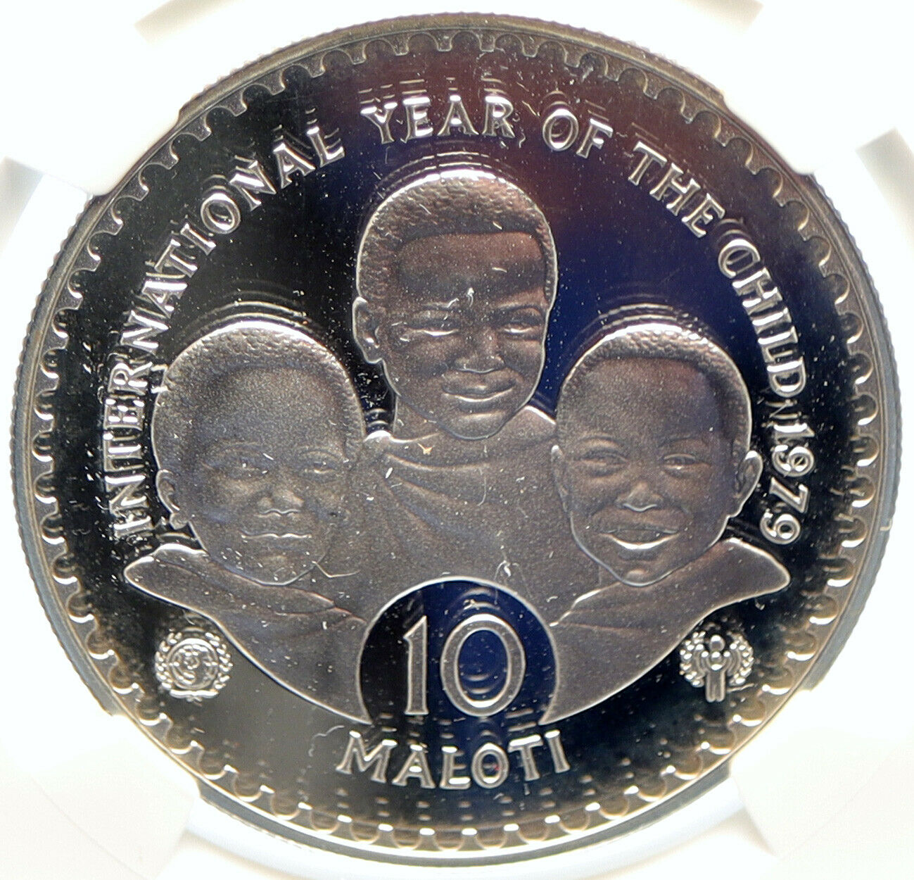 1979 LESOTHO AFRICA Year of the CHILD VINTAGE Silver 10 Maloti Coin NGC i99382