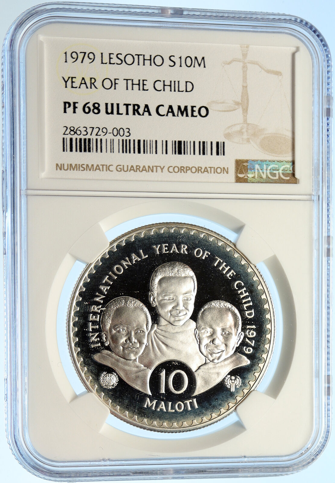 1979 LESOTHO AFRICA Year of the CHILD VINTAGE Silver 10 Maloti Coin NGC i99382