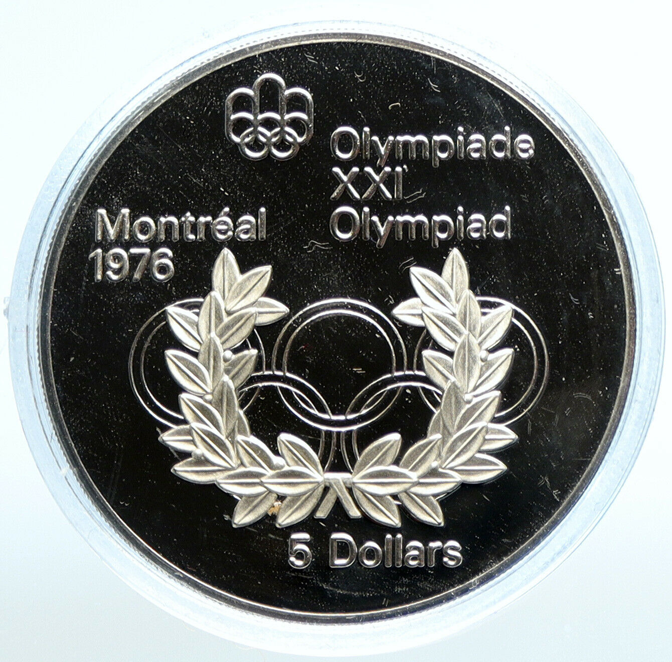 1974 CANADA UK Elizabeth II Olympics Montreal RINGS Proof Silver $5 Coin i99064