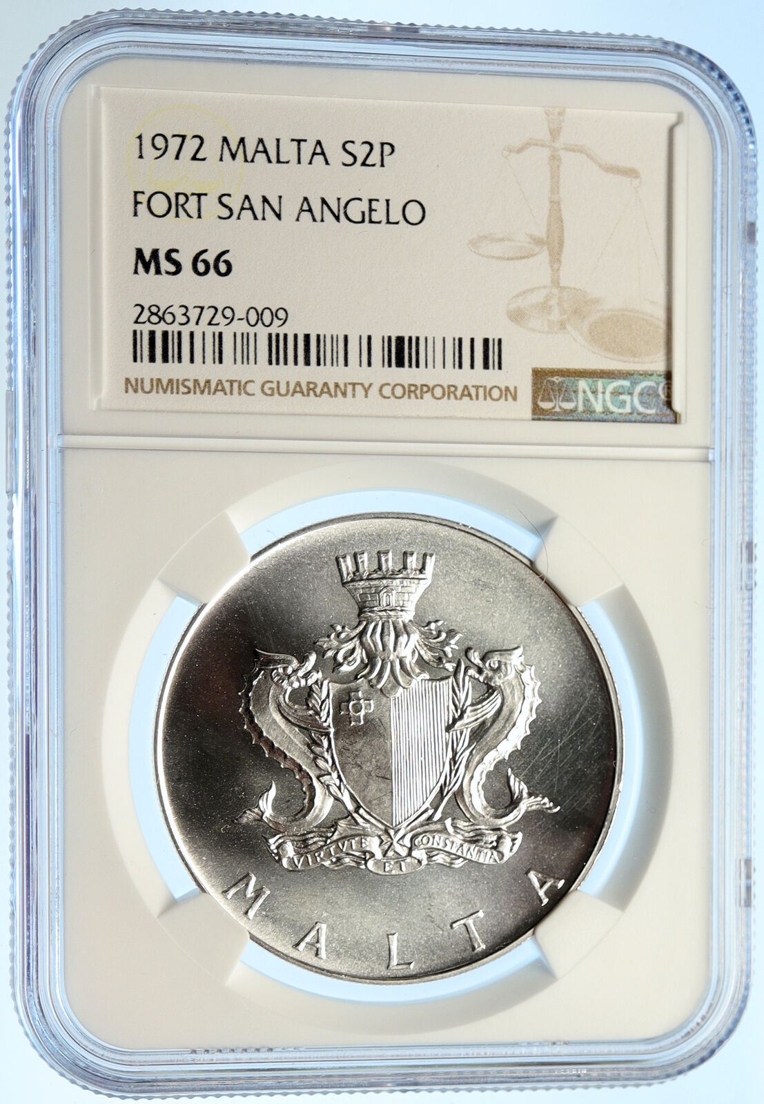 1972 MALTA Fort San Angelo Old VINTAGE Genuine Silver 2 Pounds Coin NGC i99388