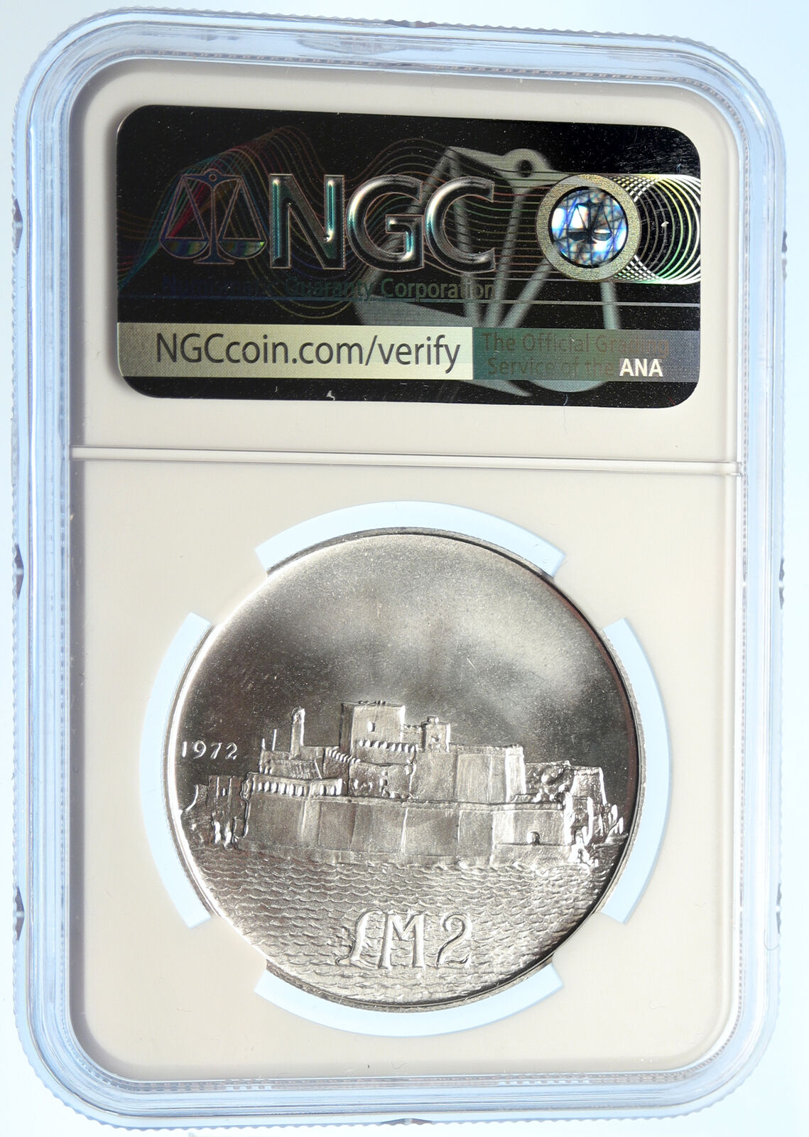 1972 MALTA Fort San Angelo Old VINTAGE Genuine Silver 2 Pounds Coin NGC i99388