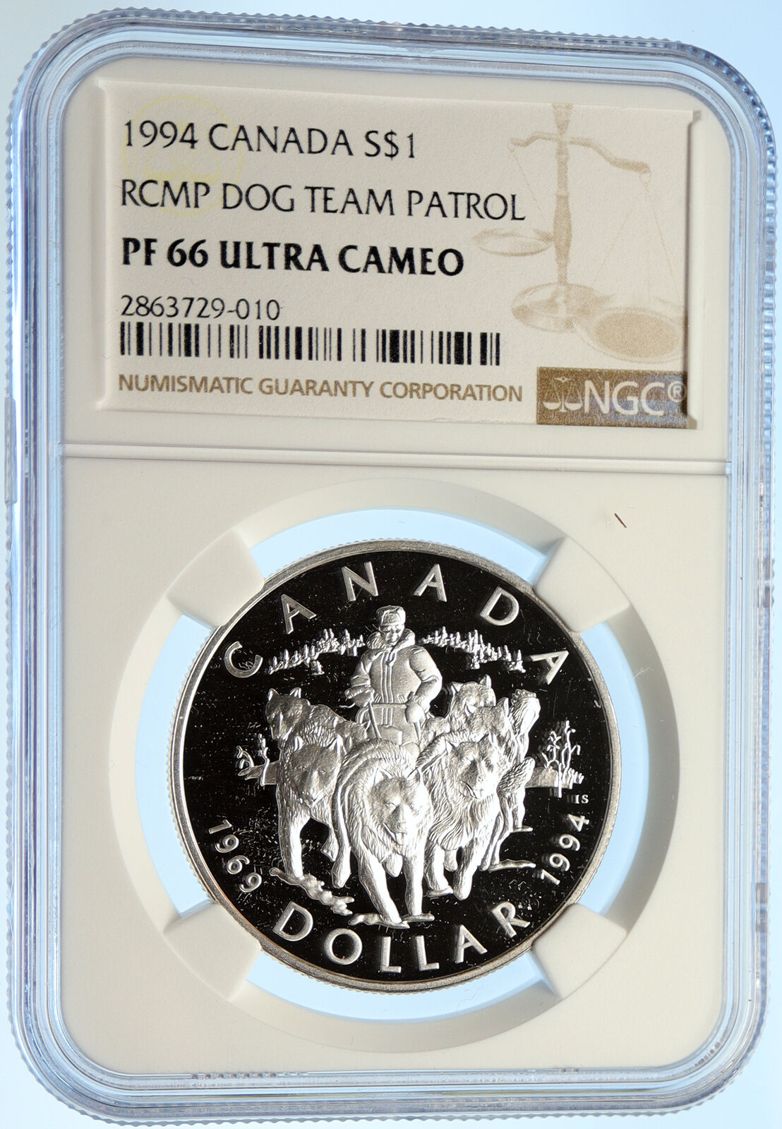 1994 CANADA Elizabeth II RCMP DOG TEAM PATROL Proof Silver $1 Coin NGC i99389