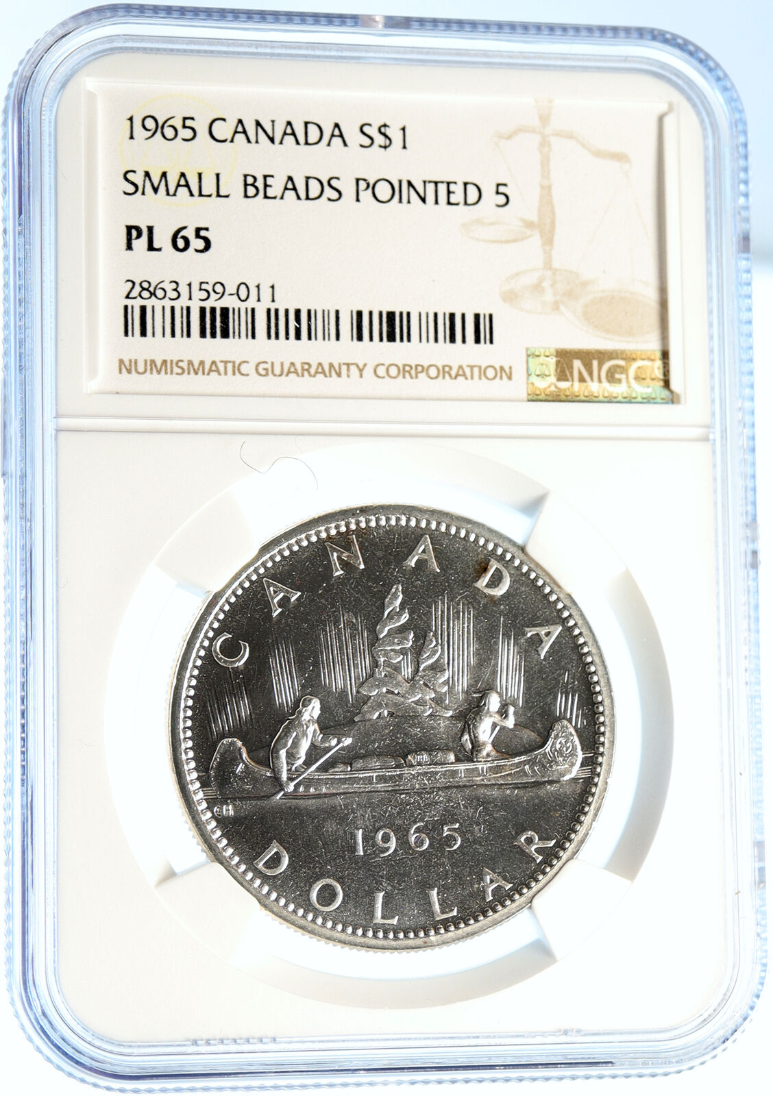 1965 CANADA UK Queen Elizabeth II Canoe Proof-Like Silver Dollar Coin NGC i99394